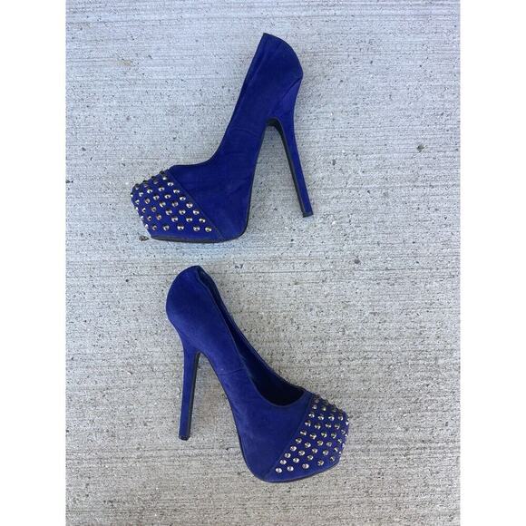 Blue suede heels with studs platform size 7 - Picture 2 of 5